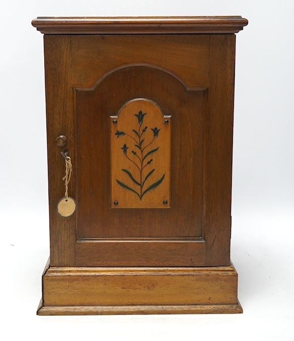 A pair of Victorian Aesthetic period oak table top cabinets, each with five drawers, 38cm high. Condition - fair to good
